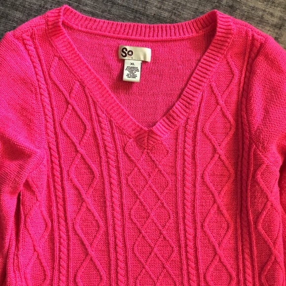 SO hot pink cable knit sweater juniors xl - Picture 3 of 7